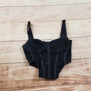 Zara Shirt Womens Medium‎ Black Crop Tank Top Cropped Zip Up Sleeveless Ladies